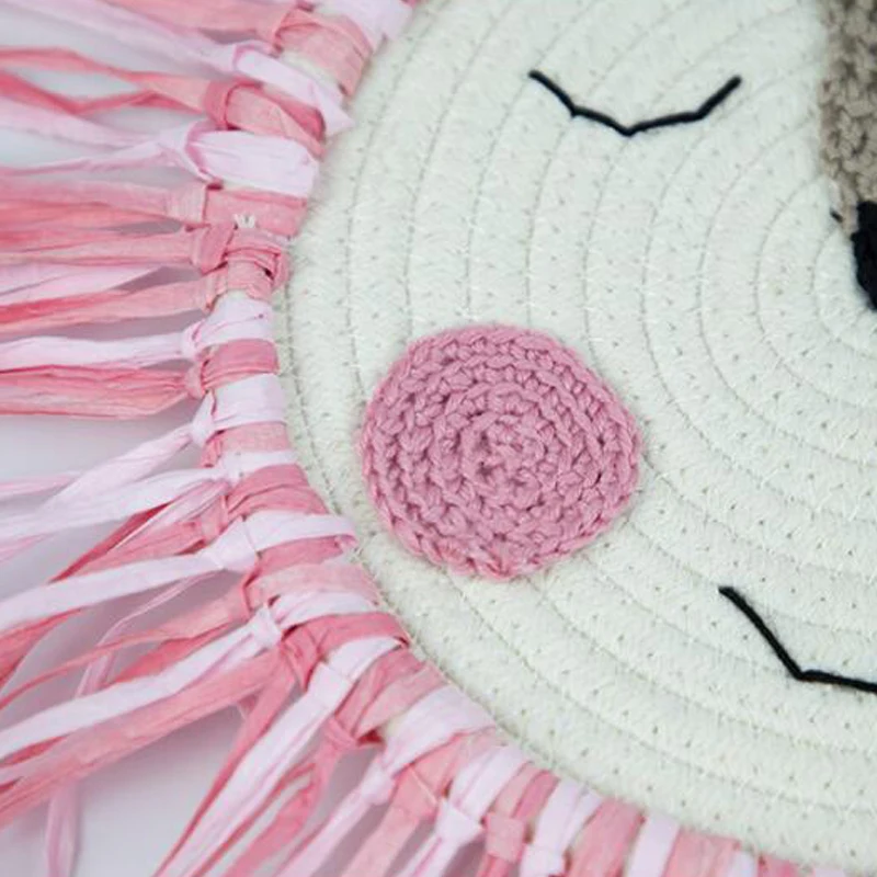 

Cartoon Lion Hanging Decorations Cotton Thread Hand Weaving Animal Head Wall Hanging Kindergarten Nursery Decor Ornaments