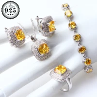 costume jewelry sets yellow cubic zirconia silver 925 jewelry earrings for women wedding ring necklace pendant set gifts box
