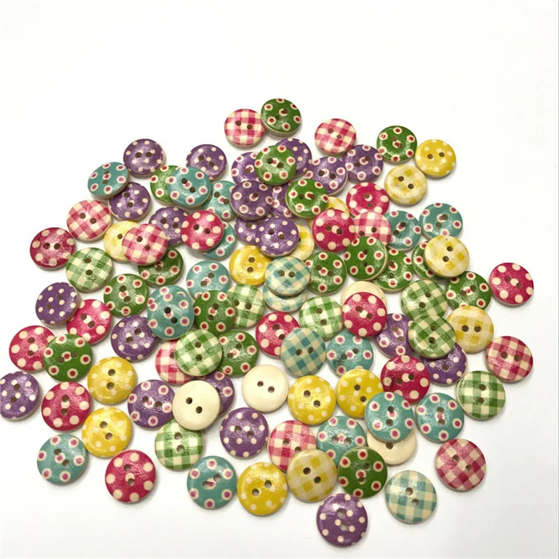 

500PCS Mixed Random Cartoon Painted Wooden Button DIY Buttons Sewing Mix Color Flowers Wooden Buttons Scrapbooking Accessories