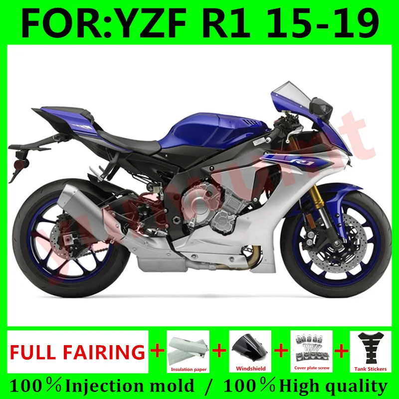 

New ABS Motorcycle whole Fairing kit for YAMAHA YZFR1 2015 2016 2017 2018 YZF R1 15 16 17 18 19 YZF1000 Fairings set blue silver