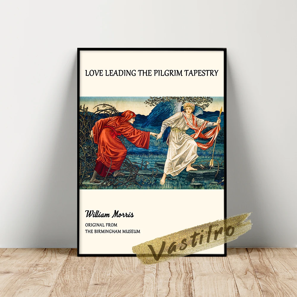

William Morris Museum Exhibition Poster, William Love Leading The Pilgrim Tapestry Wall Picture, Morris Vintage Character Prints