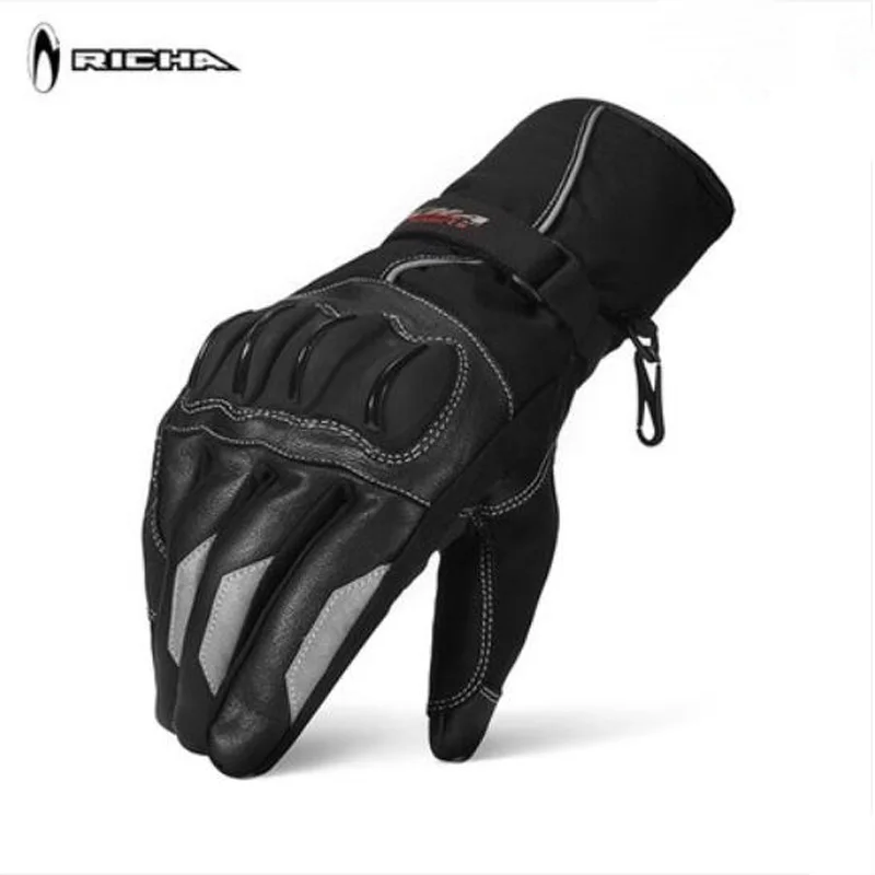 RICHA Winter Warm Waterproof Motorcycle Glove Men Sheepskin Leather Motorbike Gloves Fall-resistant Rider Protection TPU Wiper |
