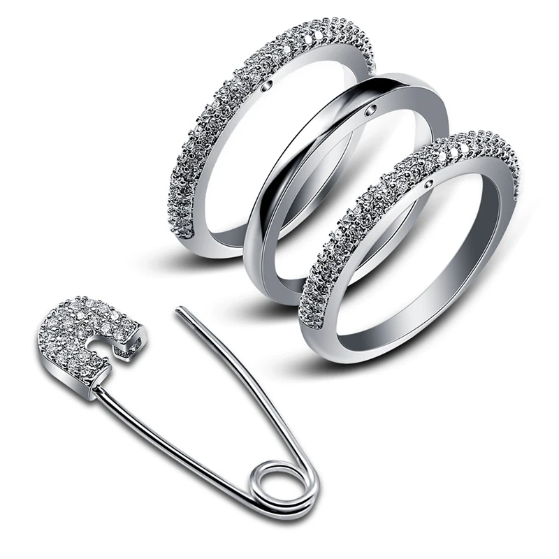 Новейший набор колец на палец золотого и серебряного цвета для женщин с булавкой