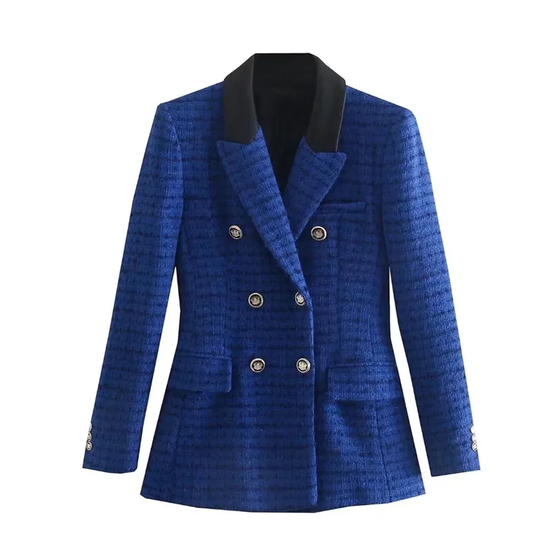 

ZA 2021 Winter new women's clothing temperament European and American style imitation leather stitching texture suit jacket