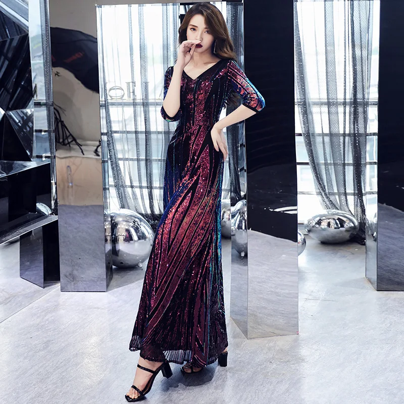 Женское вечернее платье с блестками AE670 длинное блестящее ТРАПЕЦИЕВИДНОЕ ПЛАТЬЕ