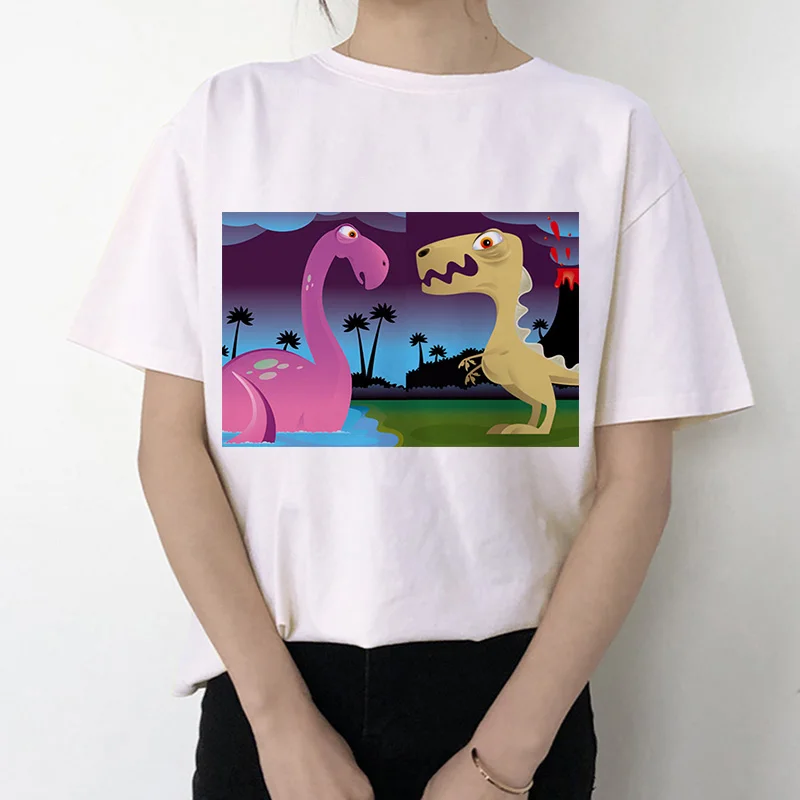 

2020 summer new fresh dinosaur cartoon image printed Women's T-shirt Harajuku Cute anime girl short-sleeved T-shirt clothing