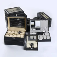 361020 slots black watch box portable travel watch leather display case organizer glass jewelry storage large holder