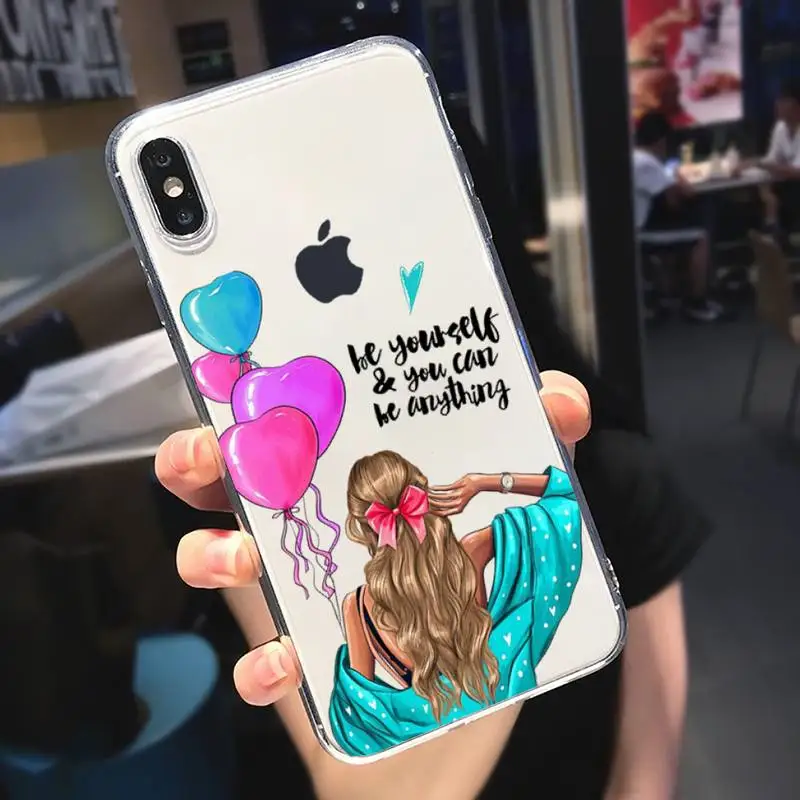 

VOGUE Christmas Princess Girl Female Phone Case Transparent for iPhone 6 7 8 11 12 s mini pro X XS XR MAX Plus