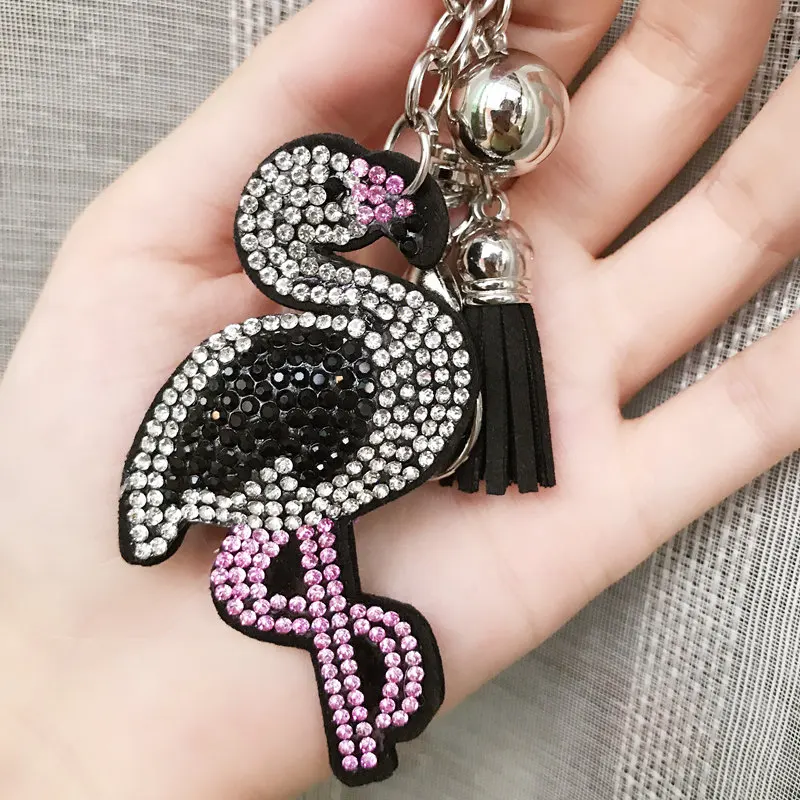 Кожаный брелок для ключей со стразами и кристаллами фламинго Женский держатель