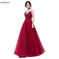 beading evening dresses 2020 long burgundy spaghetti strap a line sweetheart sleevelss backless prom gown party forma wear women