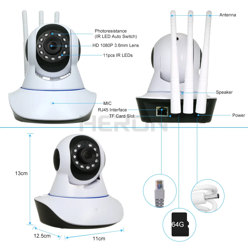 Беспроводная камера видеонаблюдения V380 с тремя антеннами 2 Мп Wi-Fi | Безопасность и