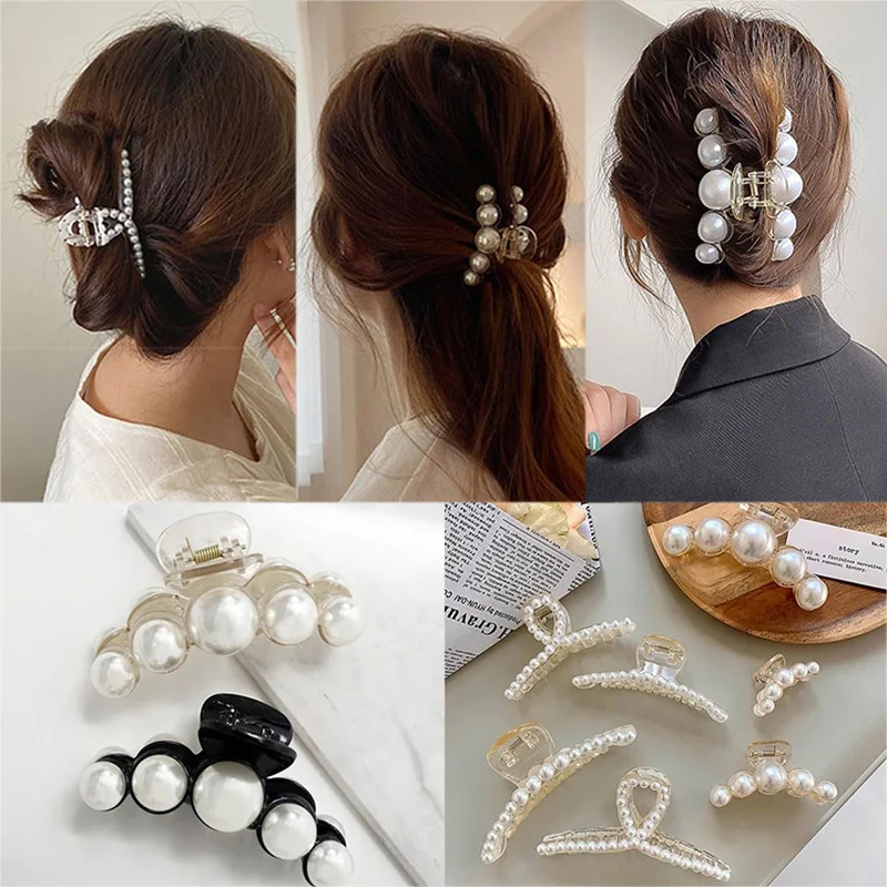 New Hyperbole Big Pearls Acrylic Hair Claw Clips Big Size Pearls Makeup Hair Styling Barrettes for Women Hair Accessories