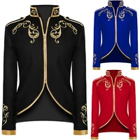 golden embroidery king prince renaissance medieval men custome cosplay adult long sleeve party jacket outwear coat plus size 5xl