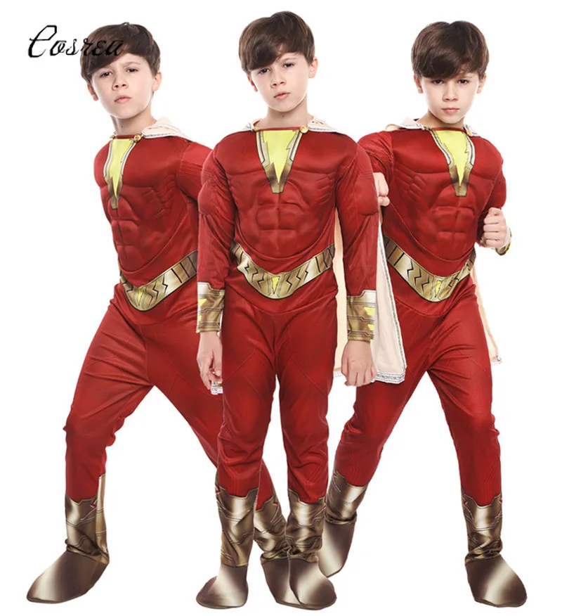 Детский костюм Shazam на Хэллоуин с накидкой, костюм Billy Batson, боди, Comic Con, Детский комбинезон Shazam для мальчиков, вечерние комбинезоны, униформа