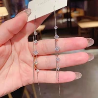 2021 new fashion korean long dangle earrings for women full crystal pearl tassel drop earring vintage gold brinco jewelry