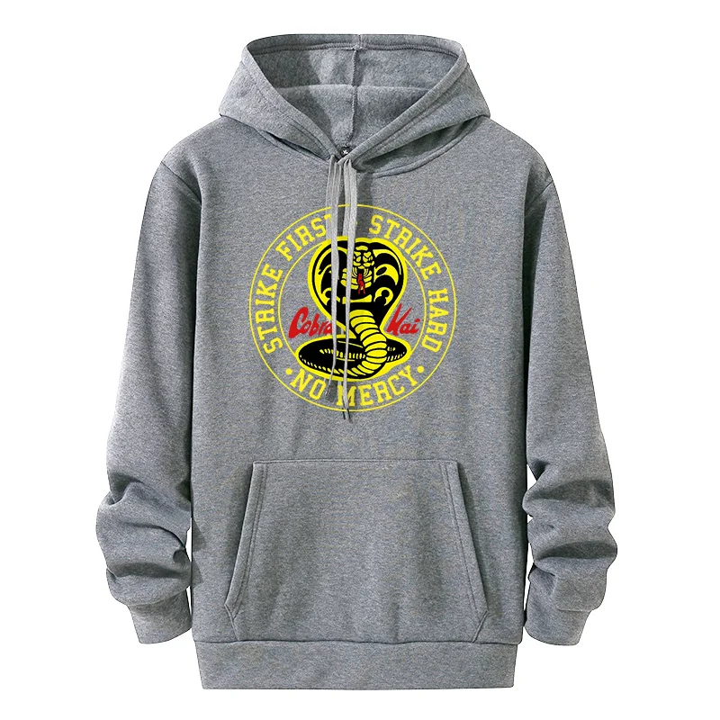 

Cobra Kai Strike First Strike Hard No Mercy Hoodie Men Sudaderas Hombre Man Hoodies Harajuku Hooded Sweatshirt Crewneck Pullover