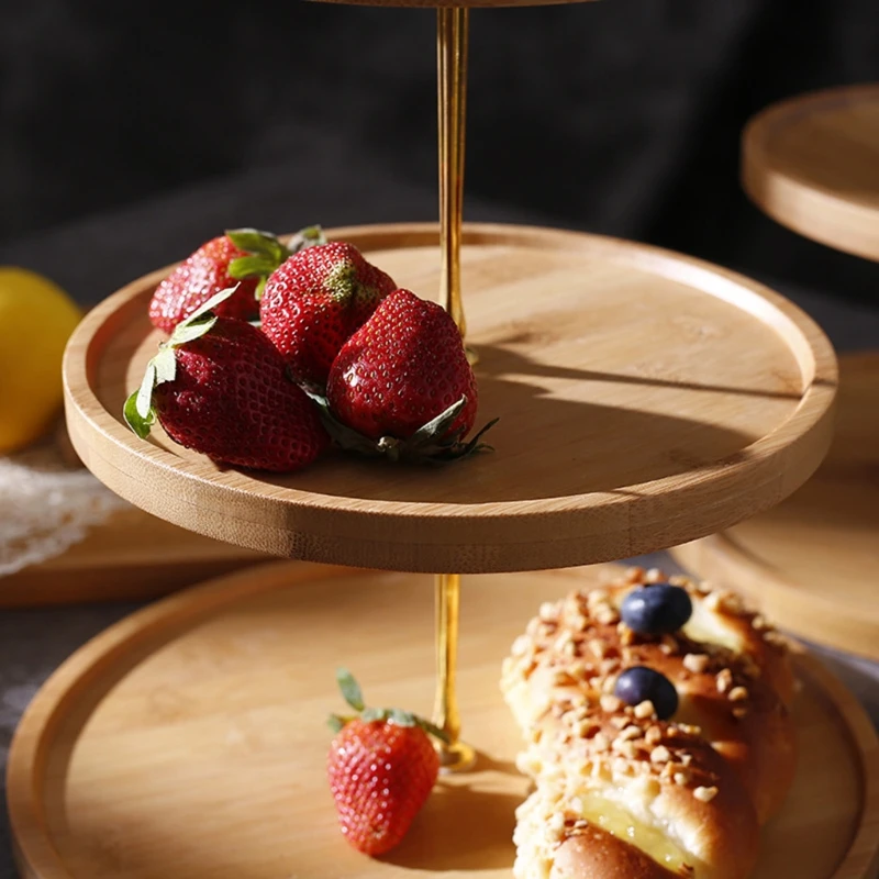 Двухуровневая бамбуковая подставка для кексов десертная тарелка контейнер