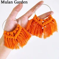 mg 6 colors cotton thread handmade weave macrame earring pure color fan long tassels pendant earring fashion accessories gifts