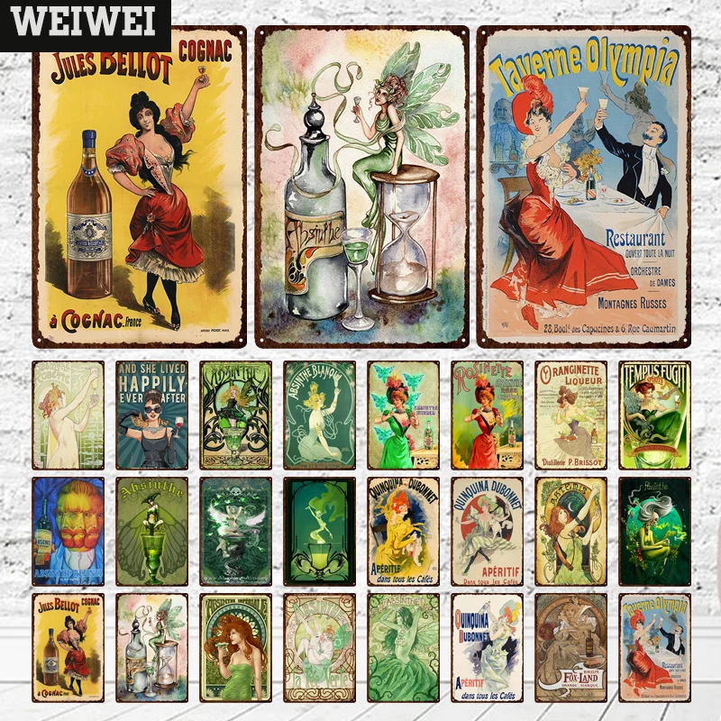 

Cocktails Absinthe Bar Cafe Pub Shop Wall Plate Metal Tin Sign Decor Iron Painting Decor Metal Poster Home Art Metal Tin Sign