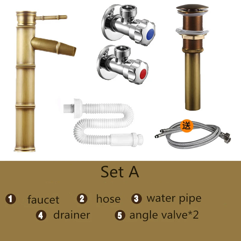 Ретро Медный бамбуковый кран над столешницей антикварный для горячей и холодной