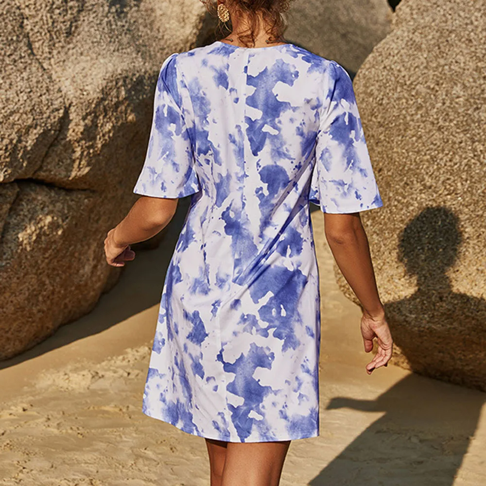 

Bohemian Fashion Summer 2021 Women's Dress Temperament Casual Sexy High Waist Single-breasted V-neck Printing Summer