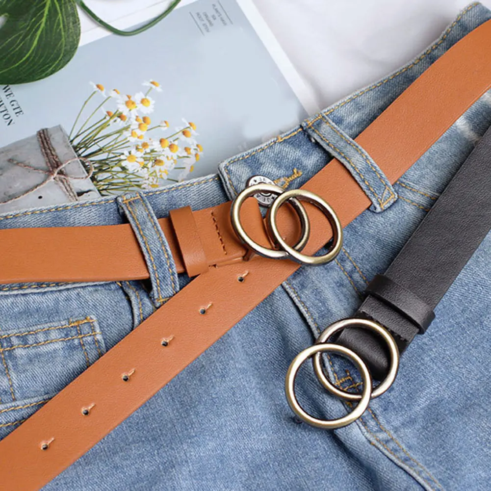 Новинка женский кожаный ремень джинсы брюки пояс с двойным уплотнительным