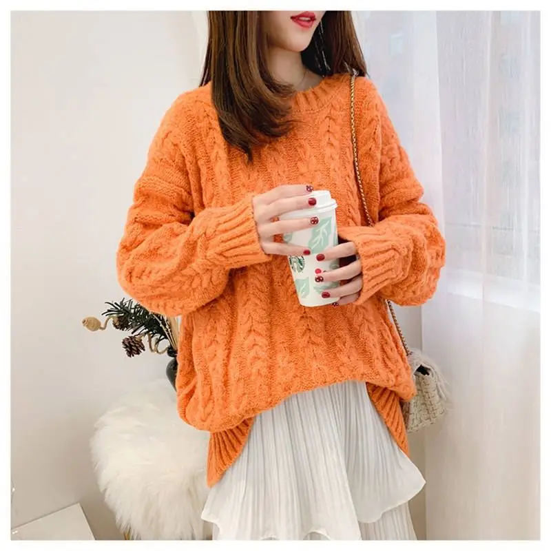 

XIBUSANA Women's Sweaters 2020 Autumn Winter New Cotton Loose Solid Casual O-Neck Pullovers Thickened Korean Knitting for Female