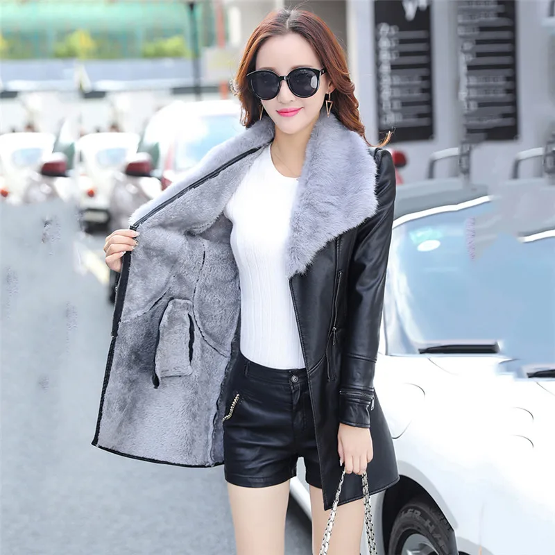 Женская куртка из искусственной кожи черная искусственная кожа воротник с мехом