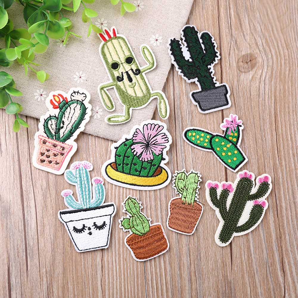 1Pc Cartoon Embroidery Patch Cactus Pineapple Iron On Sew DIY Clothes Stickers Decorative Appliques | Дом и сад