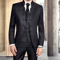 mens suits retro solid slim fit 3 piece sets male classic formal tuxedo groom wedding blazer costume homme jacketvestpants