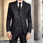 Мужские костюмы в стиле ретро, однотонный облегающий комплект из 3 предметов, мужской классический официальный смокинг, Свадебный блейзер для жениха, мужской костюм (пиджак + жилет + брюки)