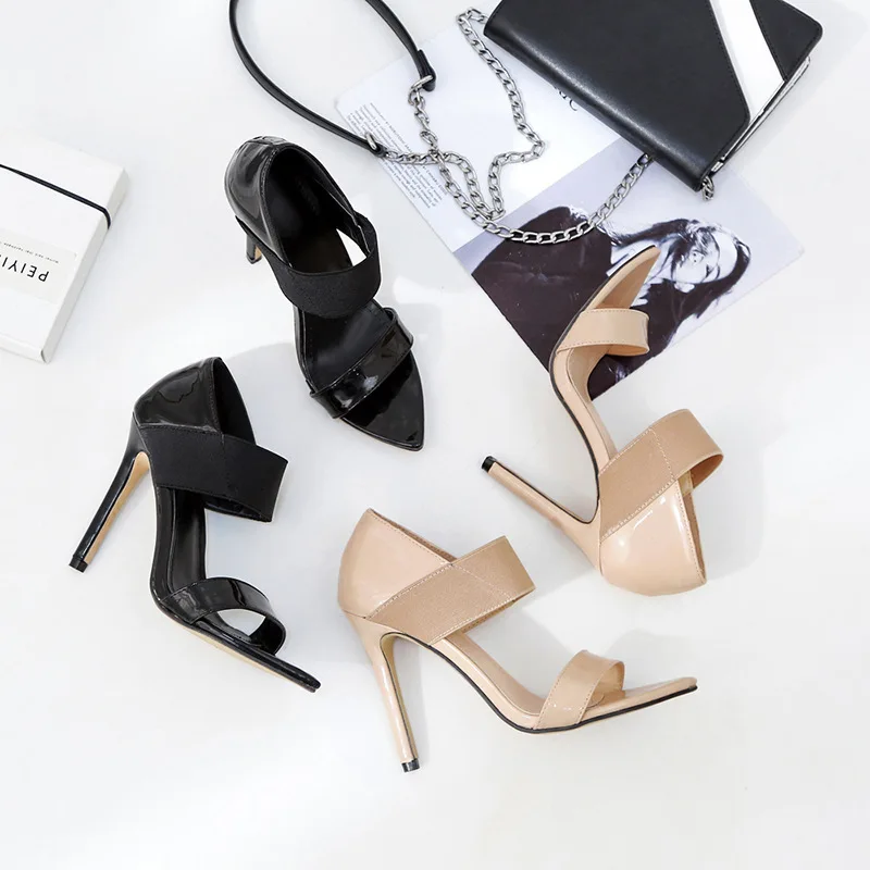 

Leather Sandals Women All-Match Suit Female Beige Shoes Lady 2021 Summer Heels Pointed Comfort Black New Girls Clear Stiletto Fa