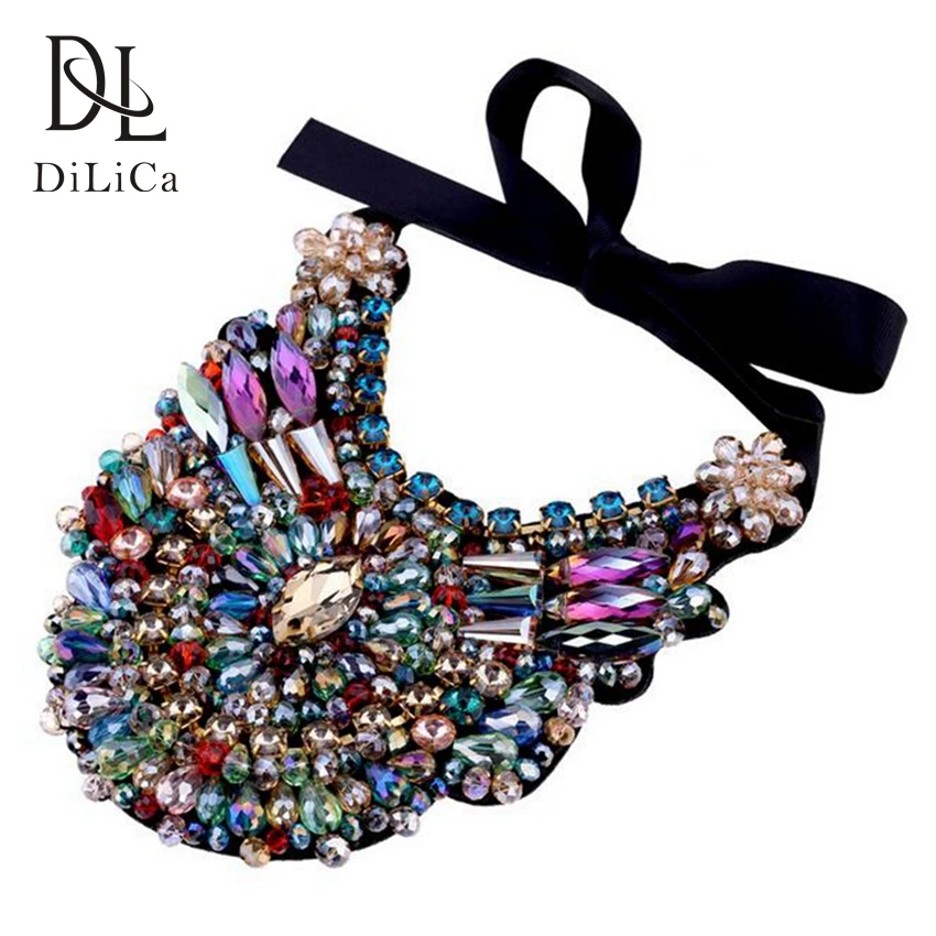 

DiLiCa Gorgeous Women Necklace Handmade Rhinestone Crystal Charms Choker Necklaces Female Bib Statement Necklace kolye colar