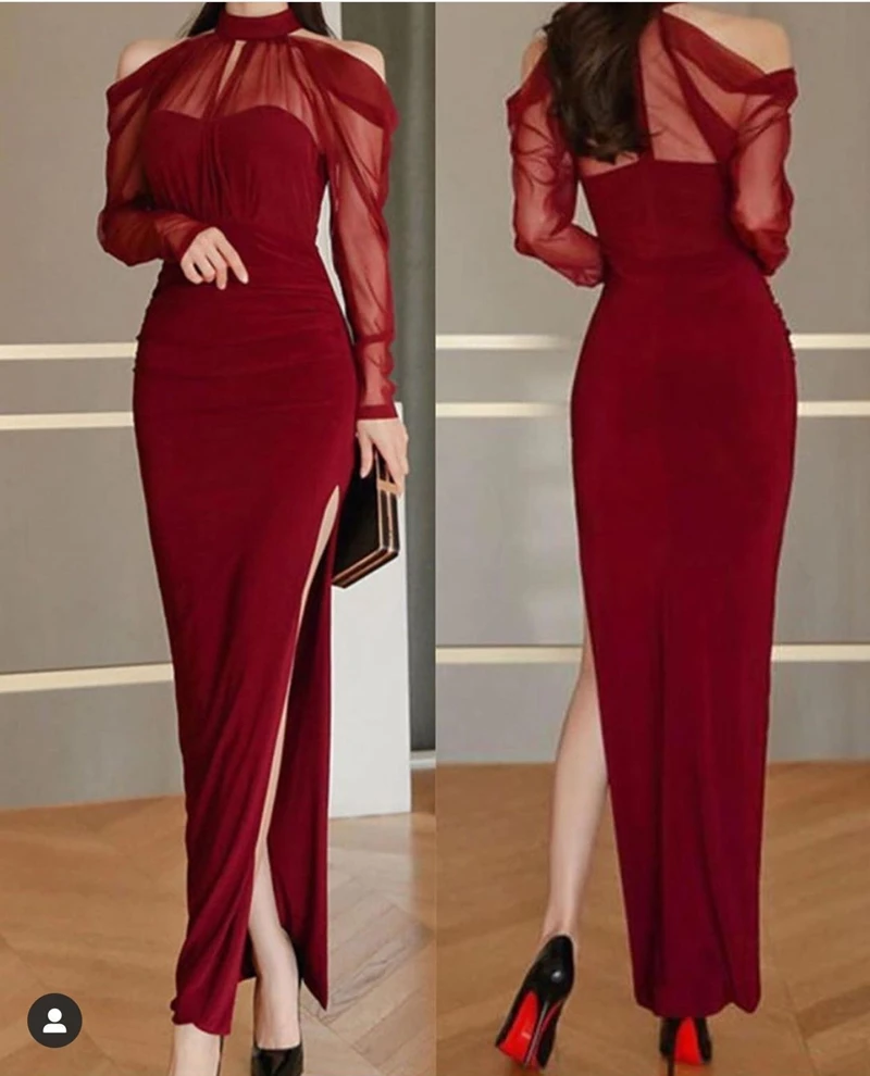 Новое поступление с высоким воротом и длинными рукавами Вечерние платья 2021