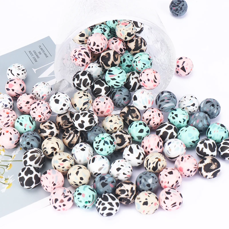 10 шт./лот 12 мм леопардовые камуфляжные силиконовые бусины для прорезывания зубов