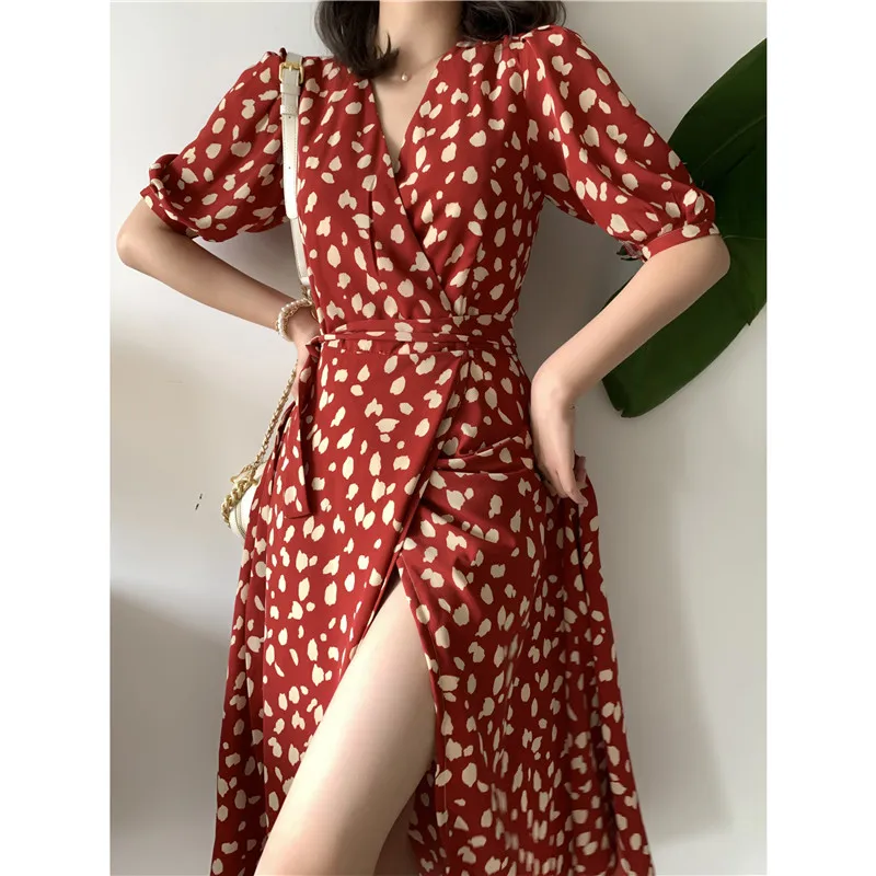 Платье женское шифоновое с запахом винтажное пикантное вечернее V-образным