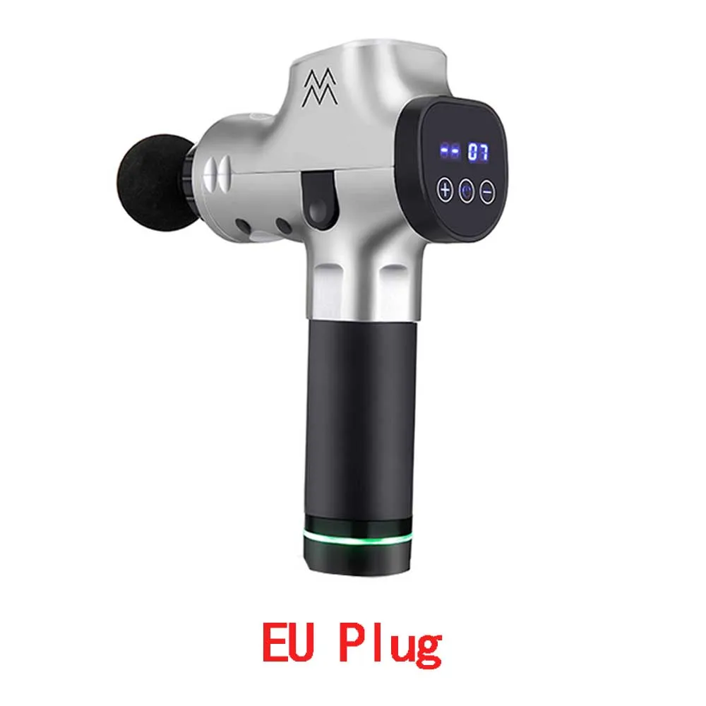 silver EU Plug Массажный пистолет для мышц, мощный ручной перкуссионный Массажер для глубоких тканей, триггер и восстановление мышц, спортивный Релаксация тела - Цвет: silver EU Plug
