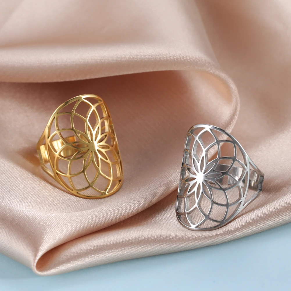 Женское кольцо из нержавеющей стали Skyrim Viking Flower of Life регулируемое геометрическое