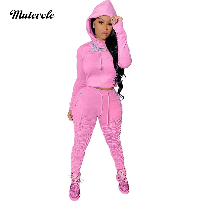 

Mutevole Для женщин, плотные, на шнурке, Толстовка и впитывает пот и Штаны комплект Повседневное комплект из двух предметов с рюшами и Штаны комп...