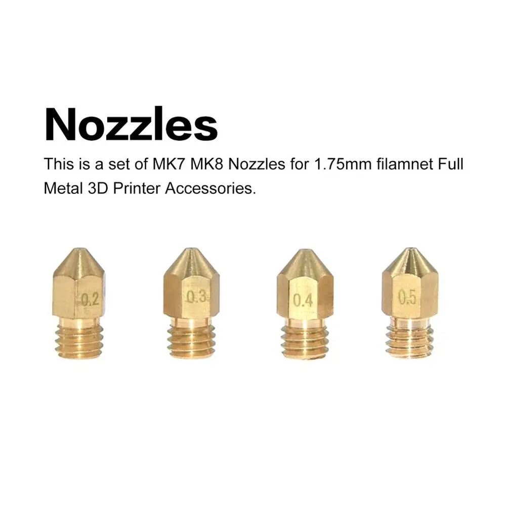 

10Pcs MK7 MK8 Brass Nozzle Extruder Threaded 0.2/0.3/0.4/0.5/0.6/0.8mm For 1.75mm Filamnet Head 3D Printer Parts