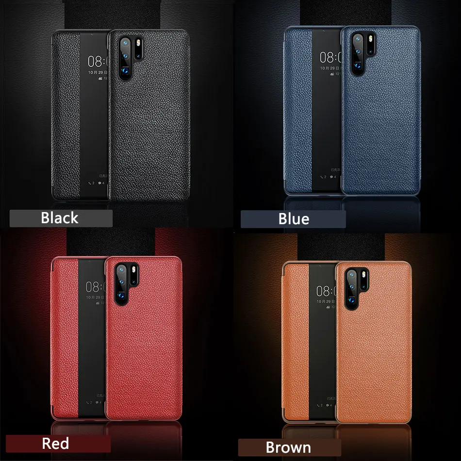 

Genuine Leather Flip Cover For Huawei P30 Pro P20 Pro P 30 Case Original Mirror Smart Touch View Wake Sleep Up Protection