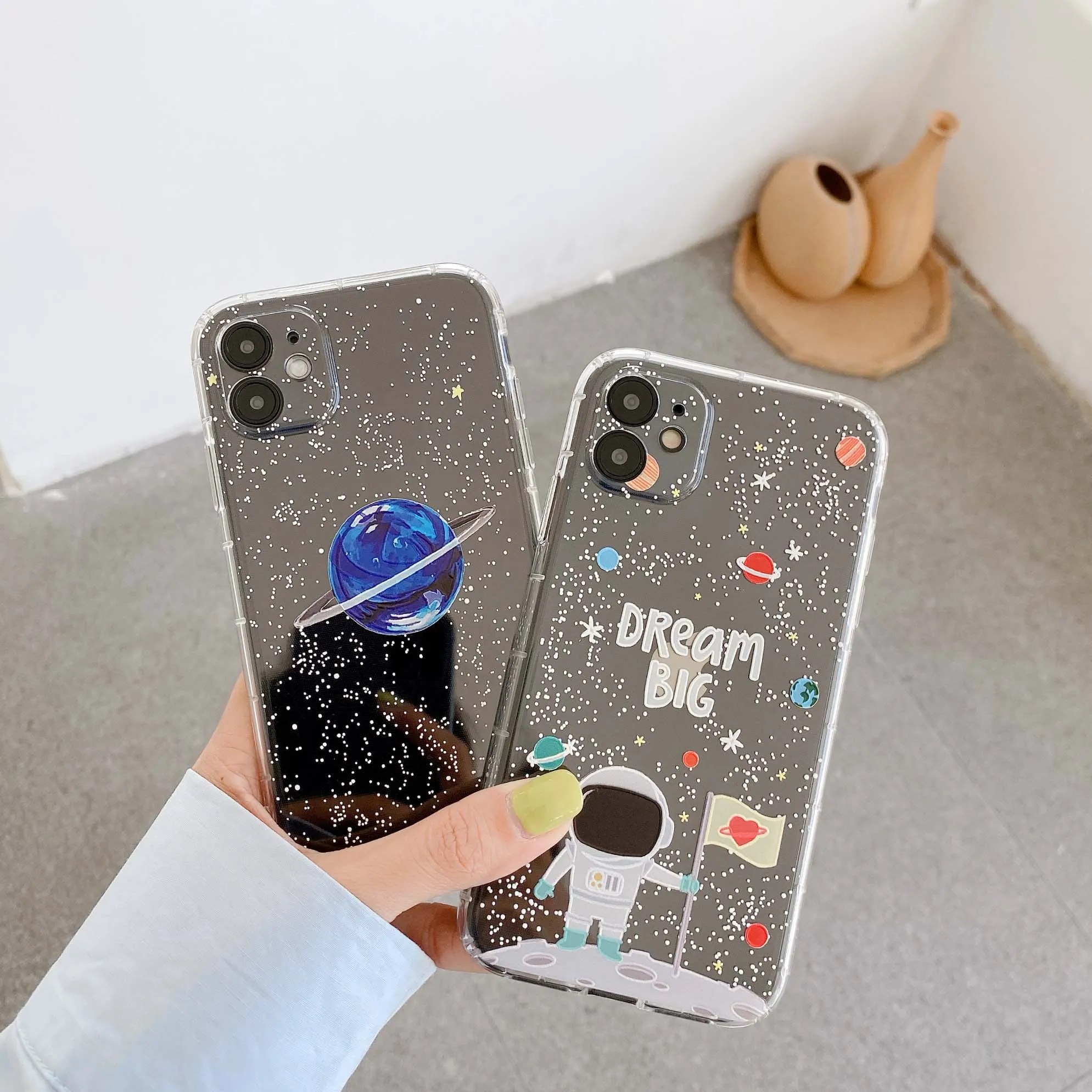 

Dream astronaut Planet phone case cute silicone cover shell for iphone 12 mini 7 8 plus xr xs max x 11 pro max clear conque