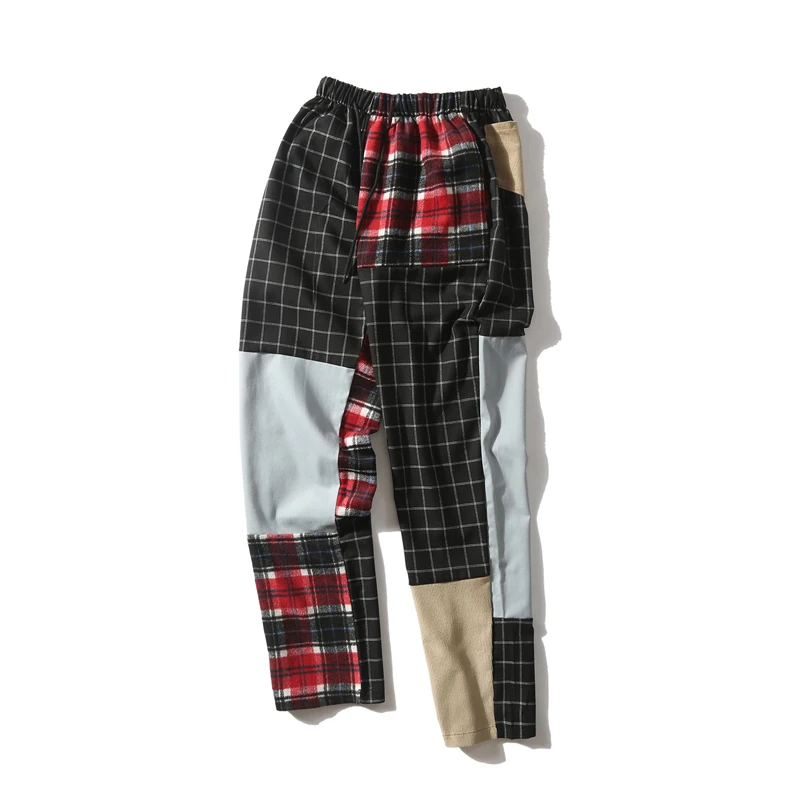 Мужские повседневные штаны в стиле пэчворк клетку винтажном Harajuku Японская