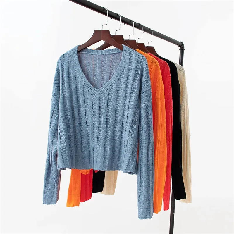 

women 2020 fashion striped summer za loose sweater female casual 5 candy color long sleeve knitted tops pullover women knitwear