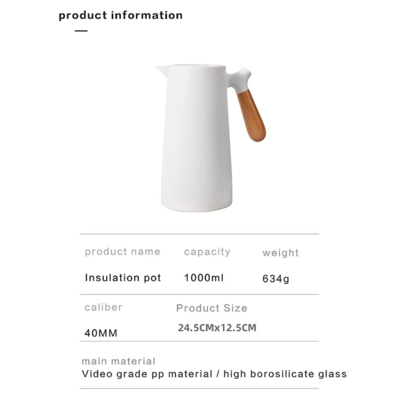 

1L Large Capacity Nordic Household Thermal Insulation Pot Glass Liner Hot Water Thermos