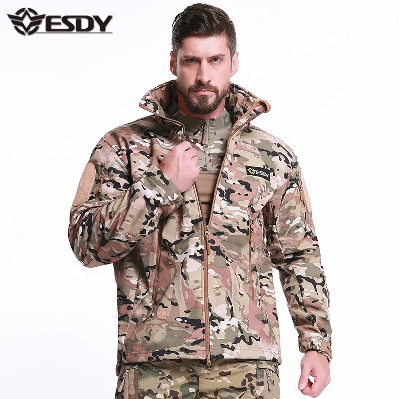 

Autumn Men Hunting Camouflage Coat Windproof Waterproof Warm Wear-Resistant Outdoor Camping Hiking Hooded Soft Shell Jackets