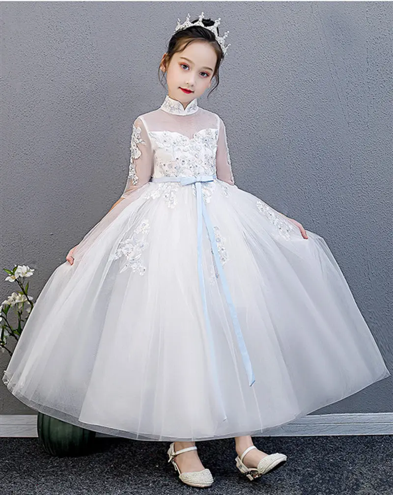 Кружевное платье с вышивкой и аппликацией маленькое свадебное принцессы высоким