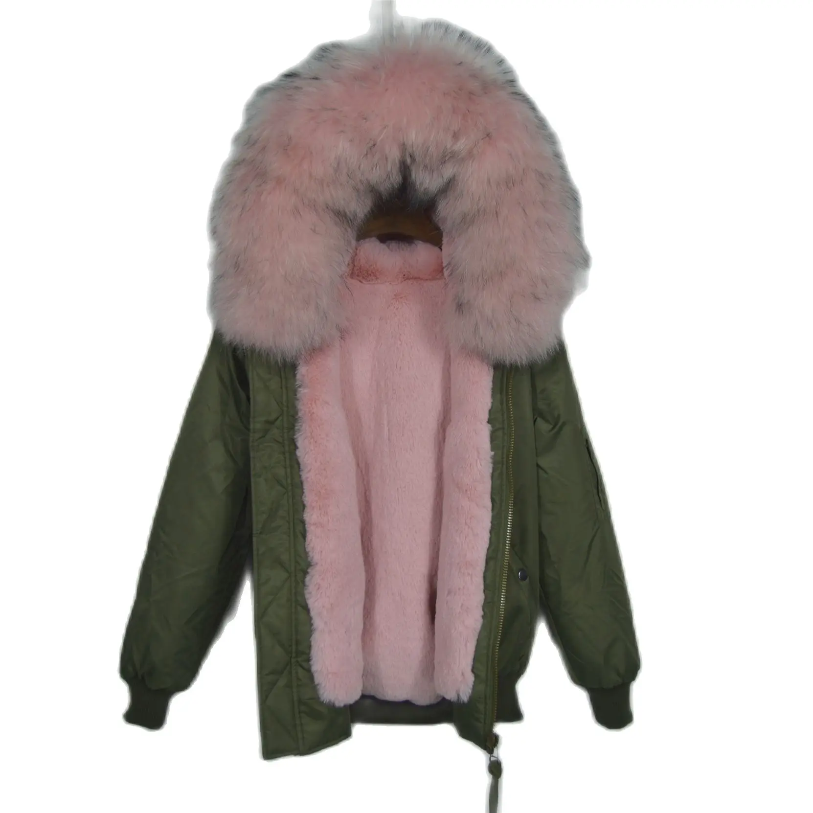 Осенне-зимняя милая куртка болотного цвета светло-розовая парка на подкладке из