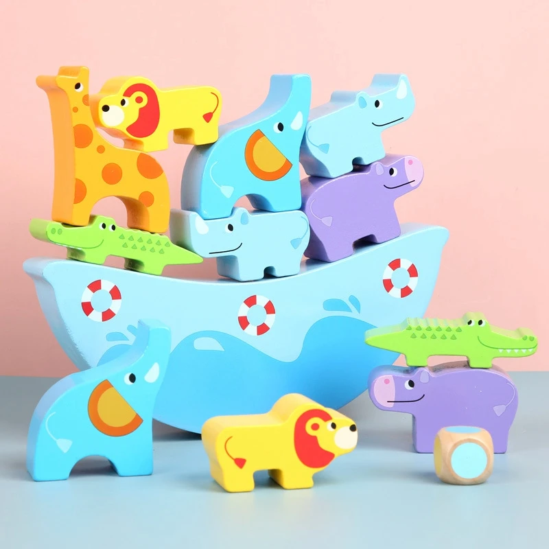 

Wooden Balancing Game Stacking Blocks Animals Ark Baby Toddlers Toys Building Balance Games for Kids Toddlersfor Blocks