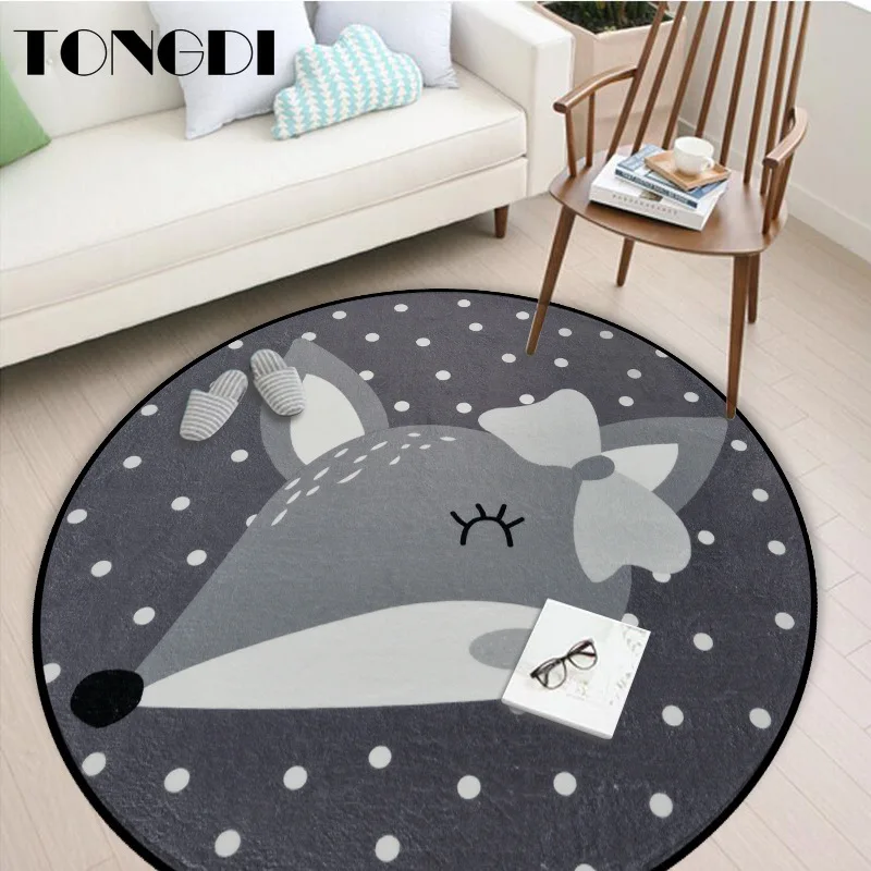 Детский круглый коврик TONGDI милый мягкий нескользящий с принтом милых мультяшных